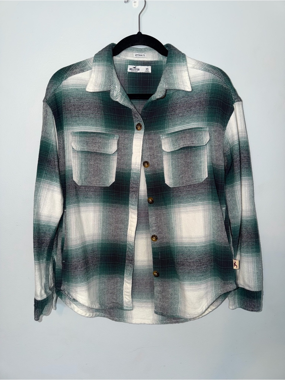 Hollister Green and White Plaid Shacket